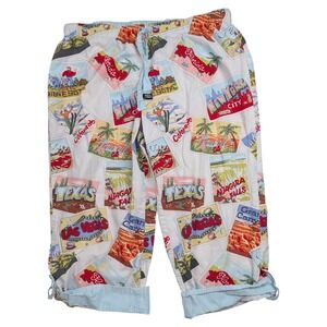 Nick & Nora Capri Pajama Pants Women XL? Multicolor Retro Postcards US States